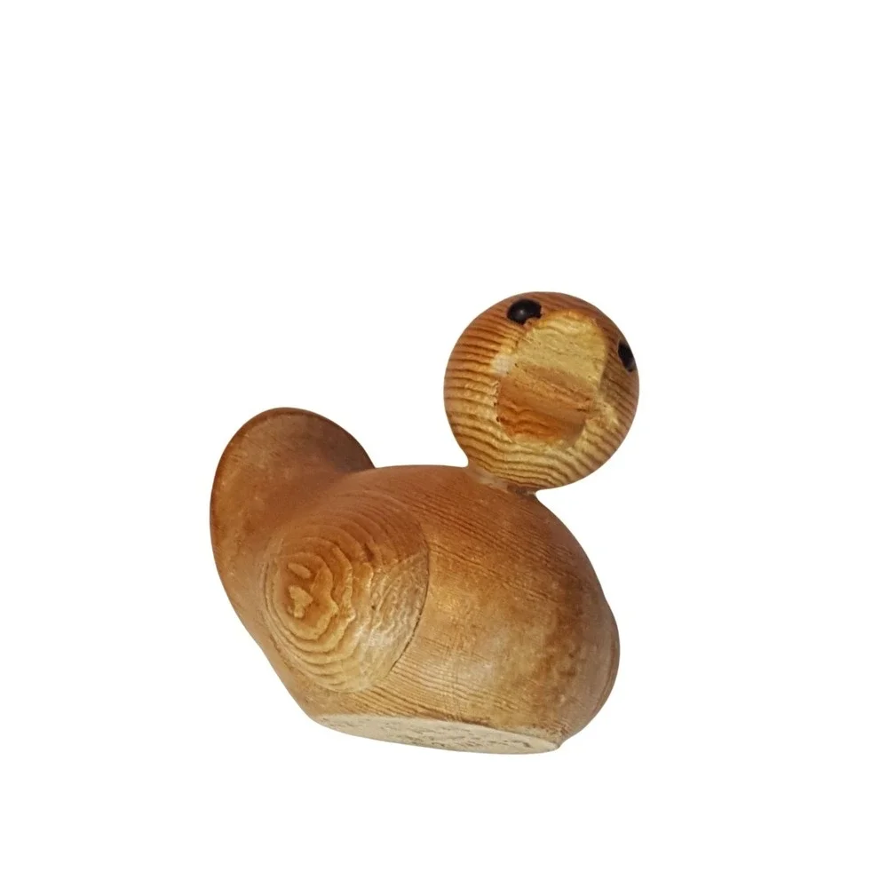 Vintage 80s Wood Duck Toothpick Holder Hand Carved Brown 2x3